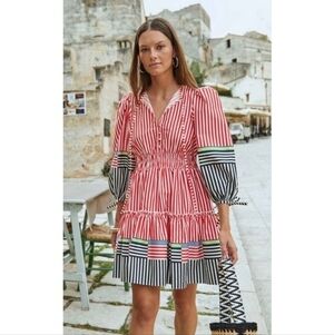 Hunter Bell Red and Black Striped Mini Dress